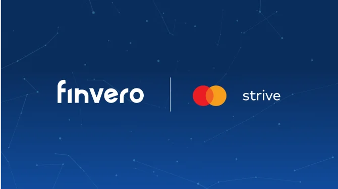 Logos de finvero y Mastercard Strive sobre fondo azul